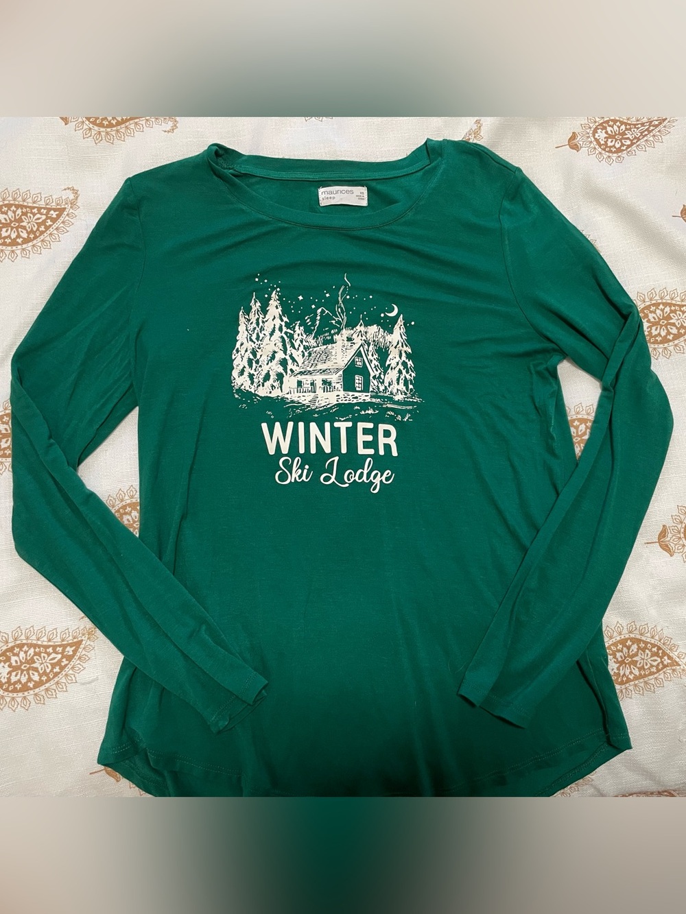 Maurices Green Winter Ski Lodge Long Sleeve Top